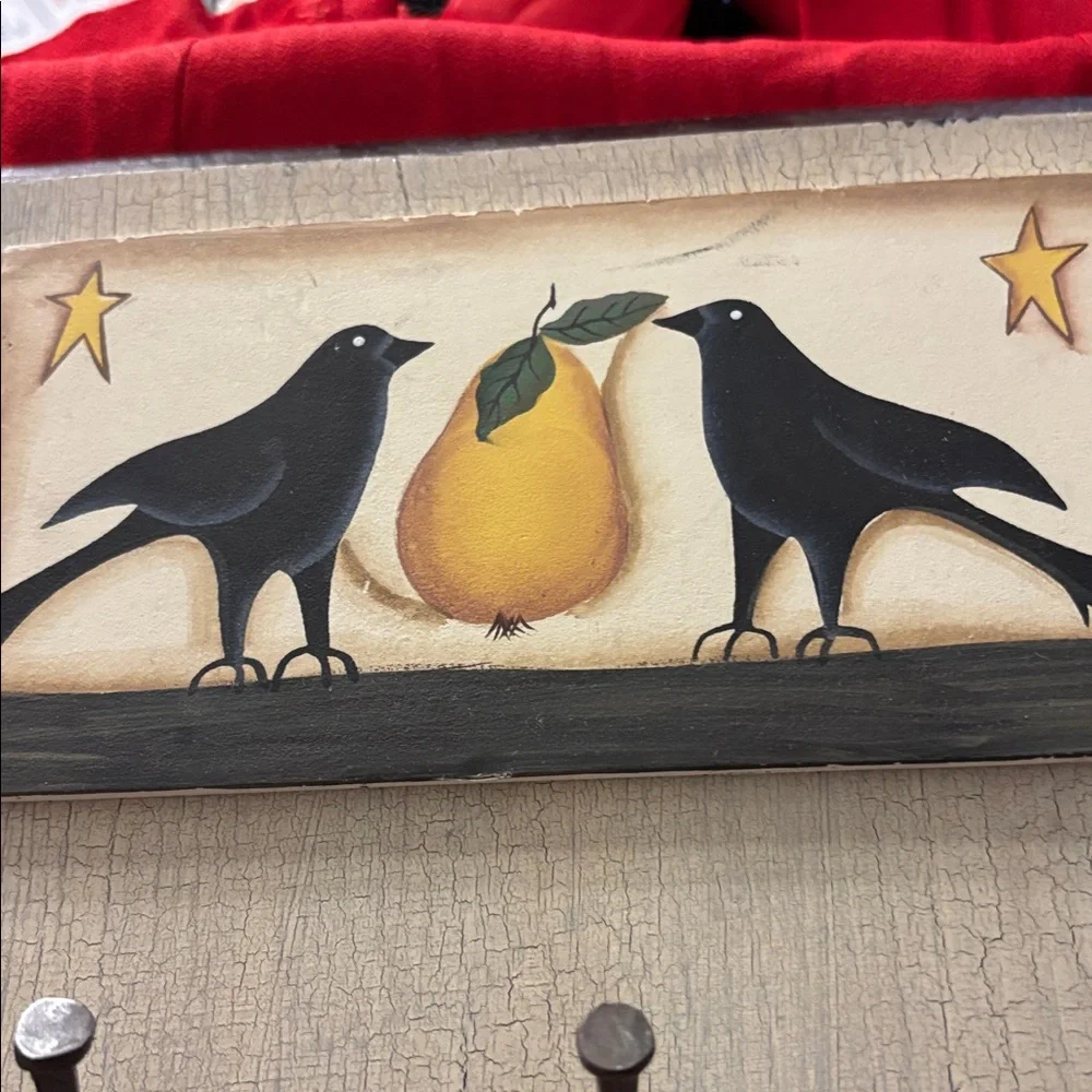 Rustic Black and Cream Bird Wall Hook Decor